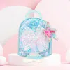 Fashnzfab Flower Centered Bow Fish Tail Pointed Flower Sequin Embellished Tiny Mini Backpack With Star Keychai In Blue