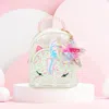Fashnzfab Flower Centered Bow Fish Tail Pointed Flower Sequin Embellished Tiny Mini Backpack With Star Keychai In White