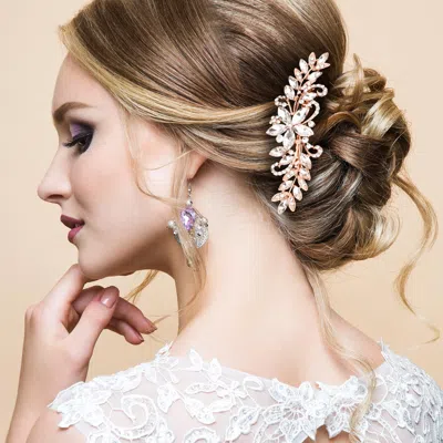 Fashnzfab Flower Centered Leaf Cluster Hair Comb In Multi