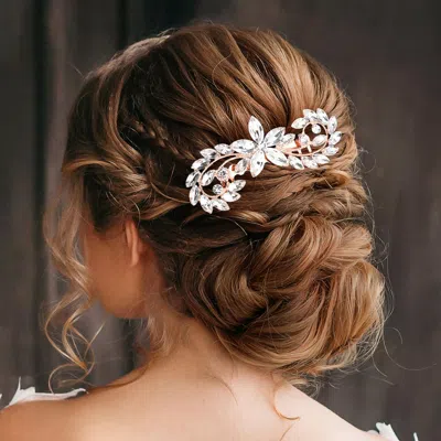 Fashnzfab Flower Centered Marquise Stone Cluster Hair Comb In White