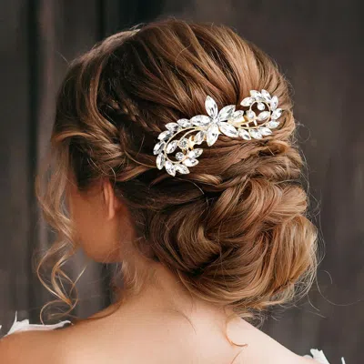 Fashnzfab Flower Centered Marquise Stone Cluster Hair Comb In White