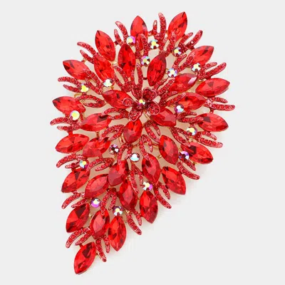 Fashnzfab Flower Centered Marquise Stone Cluster Vine Pin Brooch In Red