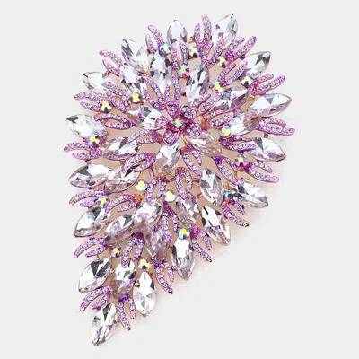 Fashnzfab Flower Centered Marquise Stone Cluster Vine Pin Brooch In Blue