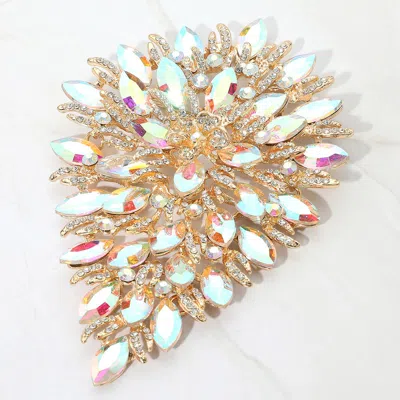 Fashnzfab Flower Centered Marquise Stone Cluster Vine Pin Brooch In Gold