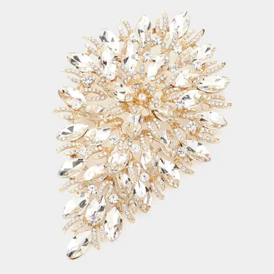 Fashnzfab Flower Centered Marquise Stone Cluster Vine Pin Brooch In Gold