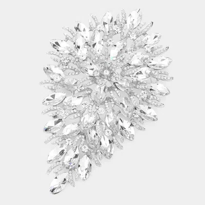 Fashnzfab Flower Centered Marquise Stone Cluster Vine Pin Brooch In Silver
