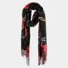 Fashnzfab Flower Chain Print Tassel Oblong Scarf In Black