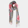 Fashnzfab Flower Chain Print Tassel Oblong Scarf In Gray