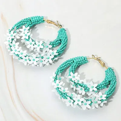 Fashnzfab Flower Cluster Accented Seed Beaded Hoop Earrings In Brown