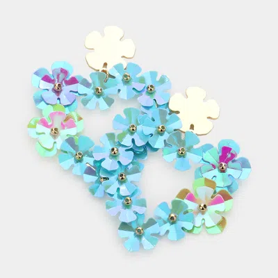 Fashnzfab Flower Cluster Heart Dangle Earrings In Blue