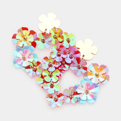 Fashnzfab Flower Cluster Heart Dangle Earrings In Red