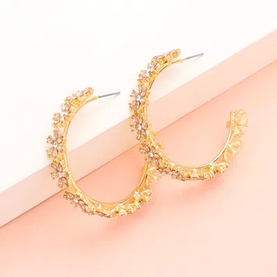 Fashnzfab Flower Cluster Hoop Earrings In Pink
