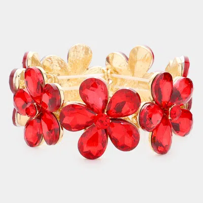 Fashnzfab Flower Cluster Stretch Evening Bracelet Red