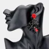 Fashnzfab Flower Cobweb Stone Spider Link Dangle Earrings In Black