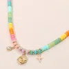 Fashnzfab Flower Cross Teardrop Stone Cluster Charm Multi Color Beaded Necklace In Multi
