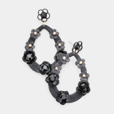 Fashnzfab Flower Crystal Cluster Teardrop Earrings - Black, Worn Gold In Gray