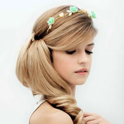 Fashnzfab Flower Crystal Goddess Stretchable Headband In Gold