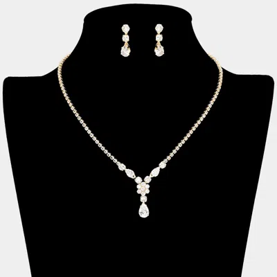 Fashnzfab Flower Cz Stone Cluster Center Teardrop Accent Rhinestone Paved Necklace In Black