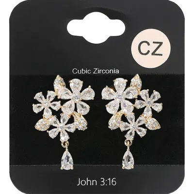Fashnzfab Flower Cz Stone Cluster Embellished Teardrop Dangle Evening Earrings In Multi