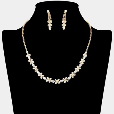Fashnzfab Flower Cz Stone Cluster Link Rhinestone Paved Necklace In Multi