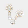 Fashnzfab Flower Cz Stone Cluster Pointed Teardrop Stone Cluster Dangle Earrings - Clear, Gold In White