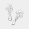 Fashnzfab Flower Cz Stone Cluster Pointed Teardrop Stone Cluster Dangle Earrings - Clear, Silver In Metallic