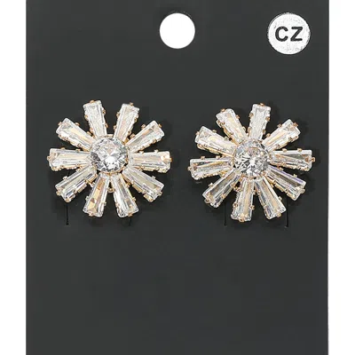 Fashnzfab Flower Cz Stone Stud Evening Earrings In Multi