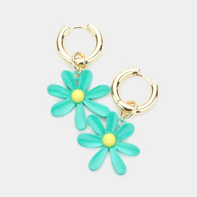 Fashnzfab Flower Dangle Earrings - Mint In Gold