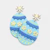 Fashnzfab Flower Decorated Easter Egg Dangle Earrings - Blue In Blue