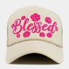 Fashnzfab Flower Embroidered Blessed Mesh Back Trucker Hat In White
