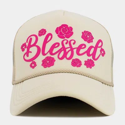 Fashnzfab Flower Embroidered Blessed Mesh Back Trucker Hat In White
