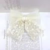Fashnzfab Flower Embroidered Lace Bow Barrette In White