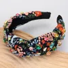 Fashnzfab Flower Embroidered Stone Cluster Embellished Knot Headband In Multi