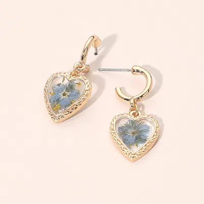 Fashnzfab Flower Encased Heart Drop Dangle Earrings In Gold