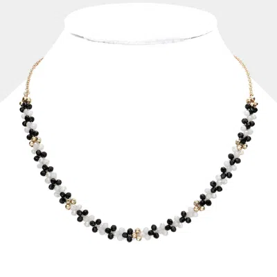 Fashnzfab Flower Faceted Beaded Necklace In Blue