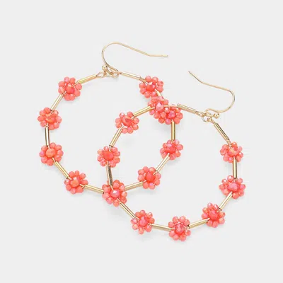 Fashnzfab Flower Faceted Beaded Open Round Dangle Earrings - Orange In Multi