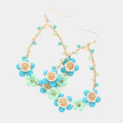 Fashnzfab Flower Faceted Beads Wrapped Teardrop Dangle Earrings - Gold, Turquoise In Multi