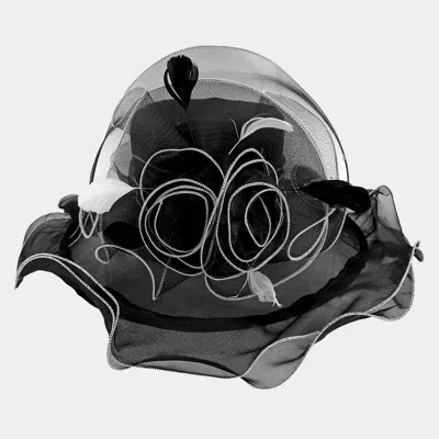 Fashnzfab Flower Feather Accented Double Layered Organza Hat In Black