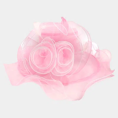 Fashnzfab Flower Feather Accented Double Layered Organza Hat In Pink
