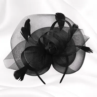 Fashnzfab Flower Feather Fascinator / Headband In Black