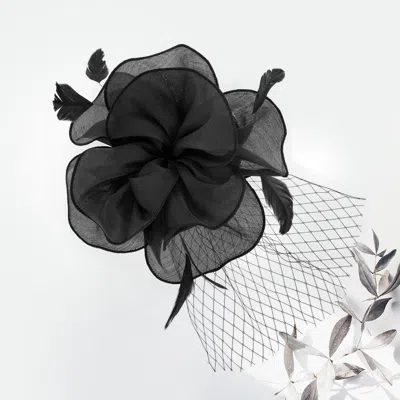 Fashnzfab Flower Feather Fascinator / Headband In Black