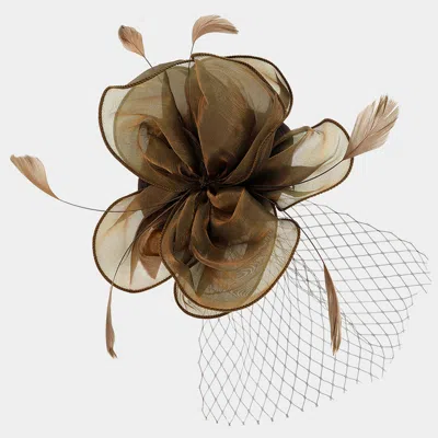 Fashnzfab Flower Feather Fascinator / Headband In Brown