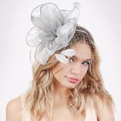 Fashnzfab Flower Feather Fascinator / Headband In Gray
