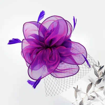 Fashnzfab Flower Feather Fascinator / Headband In Purple