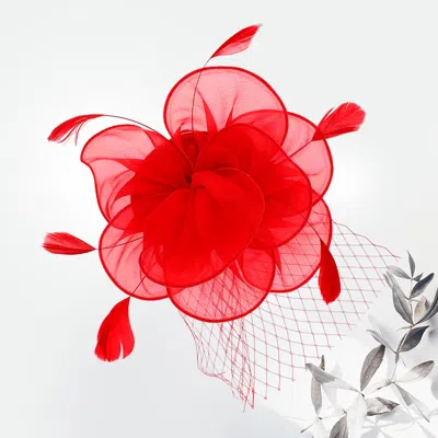 Fashnzfab Flower Feather Fascinator / Headband In Red