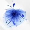 Fashnzfab Flower Feather Mesh Bow Fascinator / Headband In Blue