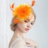 Fashnzfab Flower Feather Mesh Bow Fascinator / Headband In Orange