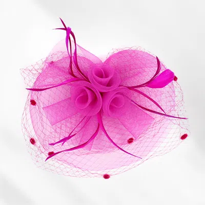 Fashnzfab Flower Feather Mesh Bow Fascinator / Headband In Pink