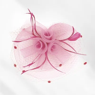 Fashnzfab Flower Feather Mesh Bow Fascinator / Headband In Pink