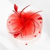 Fashnzfab Flower Feather Mesh Bow Fascinator / Headband In Red